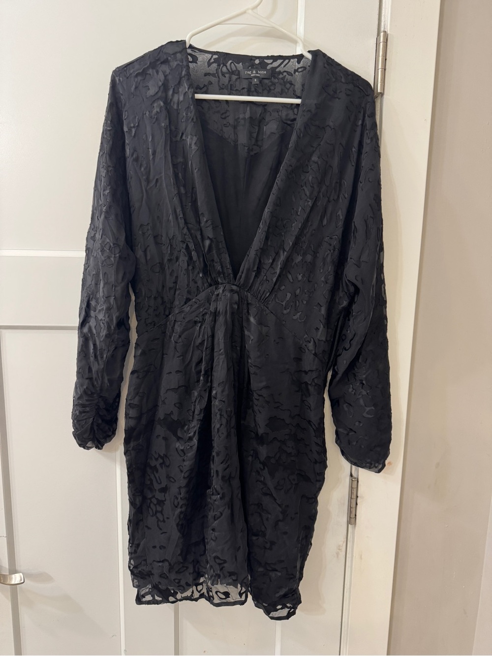 rag & bone Black Burnout Long Sleeve Plunge Mini Dress Size 8